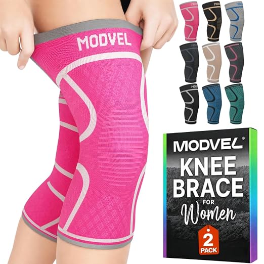 Modvel 2 Pack Knee Brace for Women - Knee Support for Walking, Knee Compression Sleeves for Pain Relief, Knee Sleeves for Women, Knee Brace for Sports, Workouts & Arthritis