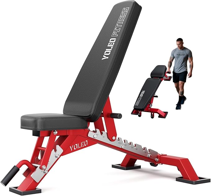 YOLEO Adjustable Weight Bench with Bench Press Stand, Foldable Workout Bench with Extended Head/Elbow Pad(for Users up to 7')