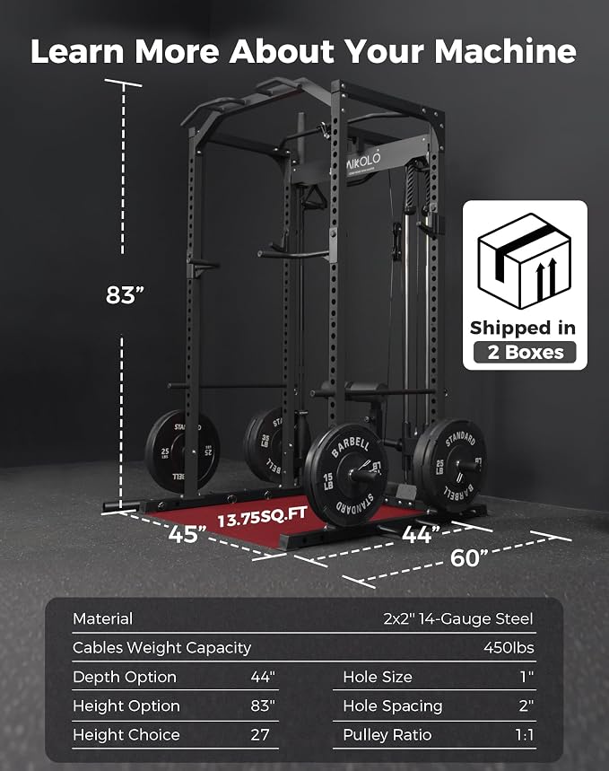 Mikolo F4 2.0 Power Cage with Dual-Track Smooth Pulley System, 1200LBS Power Rack with Leg Hold-Down for Heavy LAT Pulldowns