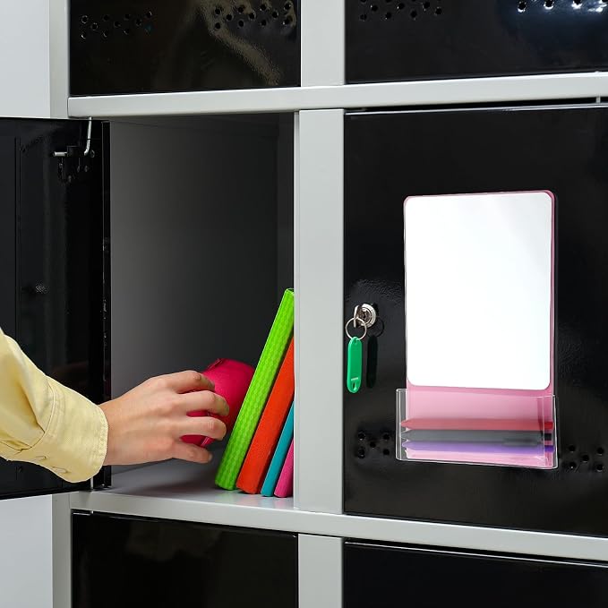 Cinnvoice 1 Pcs Magnetic Locker Mirror 6.69 x 5.51 Small Real Glass Mirror with Organizer Holder Bag and Magnet Backing Safe Pink Locker Accessory for School Cabinet Office Bathroom Gym Refrigerator