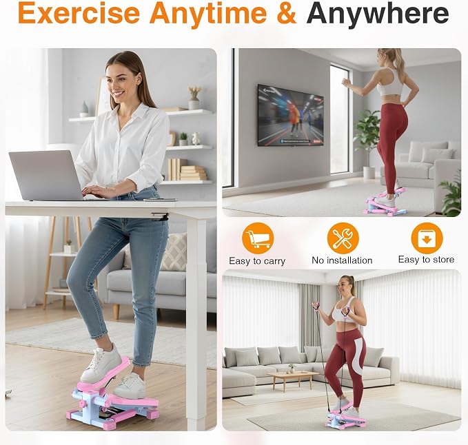 HCOIW Steppers for Exercise at Home - Stair Stepper with Resistance Band, Mini Stepper with 300lb Weight Capacity,
