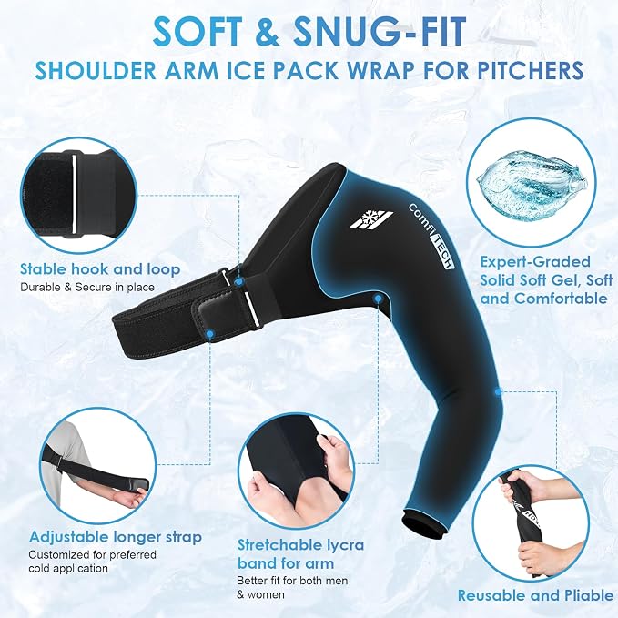 ComfiTECH Reusable Shoulder Arm Ice Pack Wrap for Pitcher & Recovery, XL | Flexible Gel Ice Pack for Shoulder & Elbow & Arm Cooling, Adjustable Arm Cold Sleeve for Throwing Athletes & Muscle Comfort
