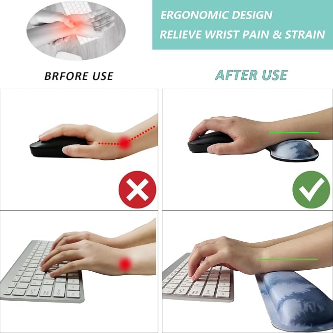 Keyboard Wrist Rest Mouse Wrist Support Set, Memory Foam Wrist Rest Pad for Computer Laptop Keyboard Mouse, Ergonomic Wrist Cushion Support for Typing Pain Relief, Gaming Home Office, Forest