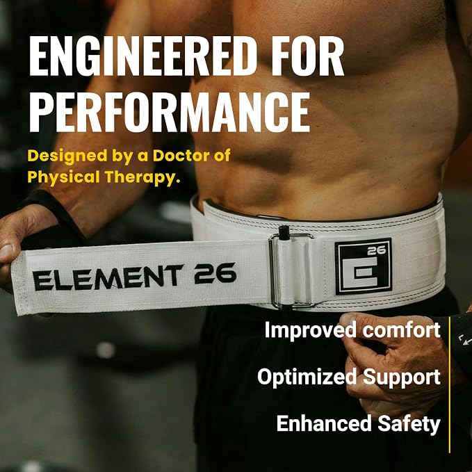 Element 26 Hybrid Leather Weight Lifting Belt | 4” Real Leather Back Support for Gym, Powerlifting, Body Building, Men, Women, Deadlift, Squat, Self Locking, Competition