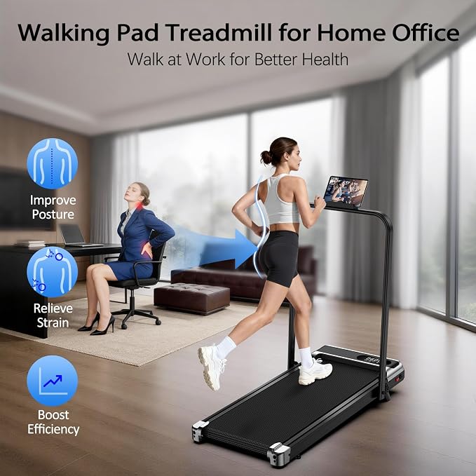 Walking Pad Treadmill for Home - 3.0HP Tread Mills with with 9% Incline, Compact Walk Pad Running Machine Handle Bar Indoor Foldable for Small Spaces Under Desk Office