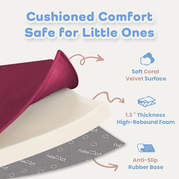 1.3" Thick Baby Floor Play Mat 50x50 Padded Foam Mat, Burgundy | Memory Mat for Baby to Play on Floor Waterproof Easy Care with Non-Slip Tummy Time Play Mat for Nursery Playroom Classroom