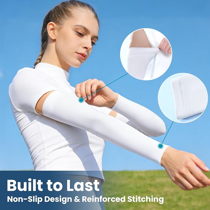 Mochabao 8 Pairs Soft Arm Sleeves, UV Sun Protection Cooling Compression Arm Covers for Outdoor Work, Sports, Men & Women