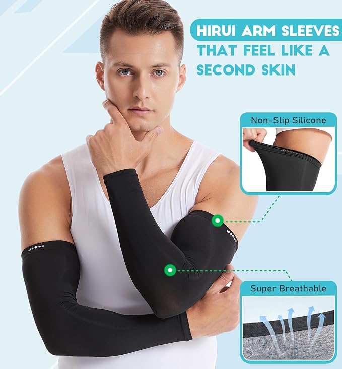 HiRui Arm Compression Sleeves for Men Women Youth, UV Protection 20-30mmHG Support Tattoo Cover, Breathable Moisture-Wicking