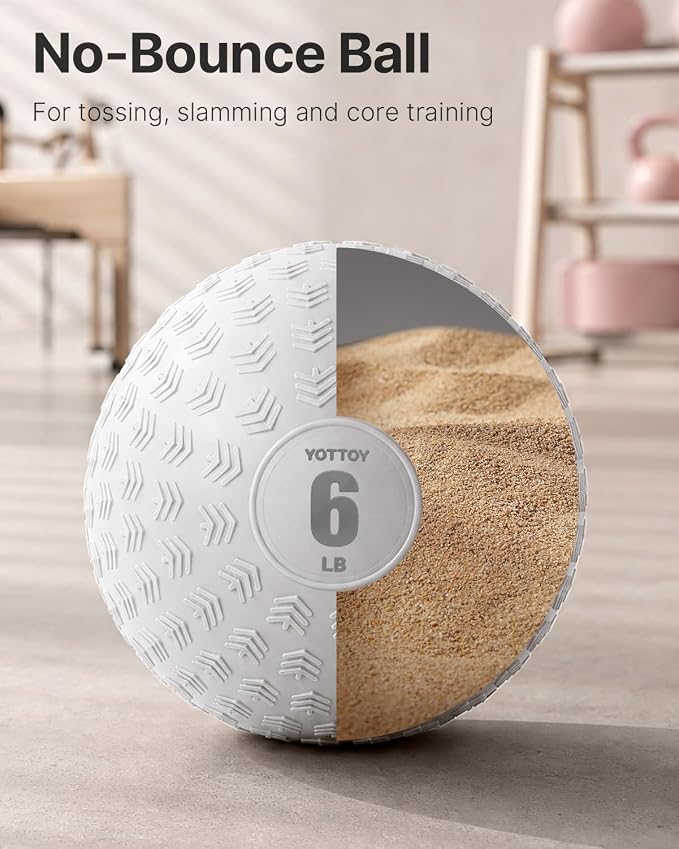YOTTOY Slam Ball Medicine Ball, Sand-Filled No Bounce Weighted Ball with Textured Grip for Exercise, Strength Conditioning, Cardio, Core Workouts and Cross Training