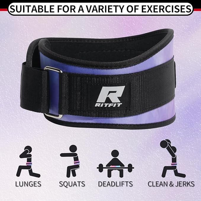 RitFit Weight Lifting Belt 6 Inch for Squats Deadlift Strength Training | Padded Lumbar Support, Self-Locking Gym Belt for Men & Women, Squats, Lunges, Deadlift, Thrusters