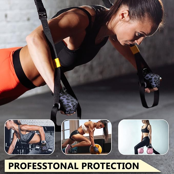Workout Gloves for Women Men, Weight Lifting Gloves Padded, Full Palm Grip | Gym Grip Gloves for Weightlifting, Rowing, Exercise, Cycling, Dumbbells, Kettlebells, Home Work Out Equipment, Half-finger