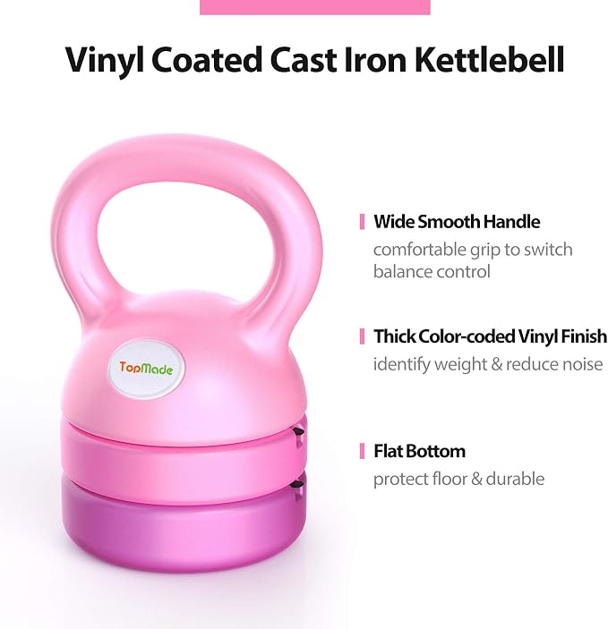 TopMade Adjustable Kettlebell Weights Set Cast Iron Exercise Fitness Kettle Ball Grip 5, 8, 9,12lb Free Weight Men Women Kettlebells for Home Gym Workout Ballistic, Core,Strength Training