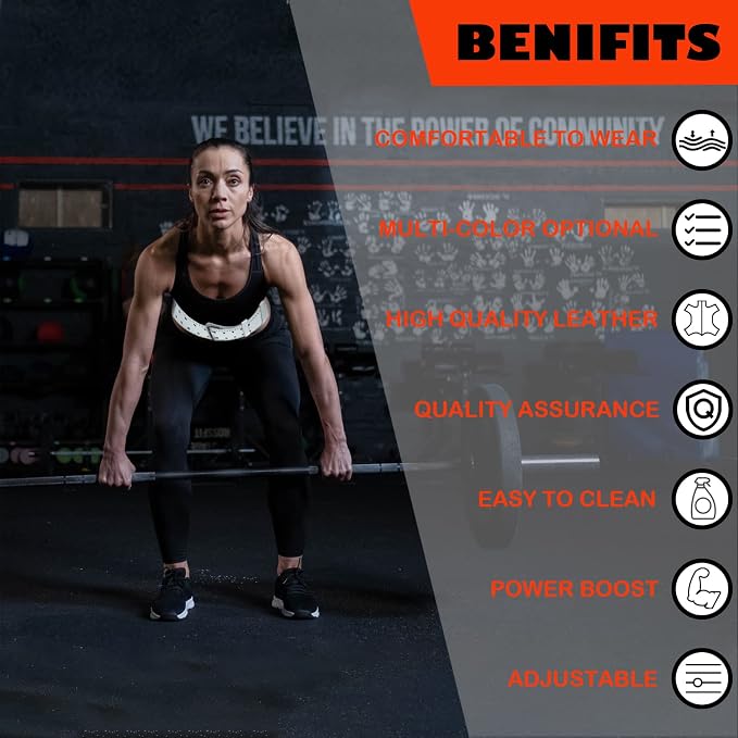 9mm Leather Fitness Weight Lifting Belt for Women&Men with 4 Inches Padded Lumbar Support for Power Lifting Workout & Squats Exercise