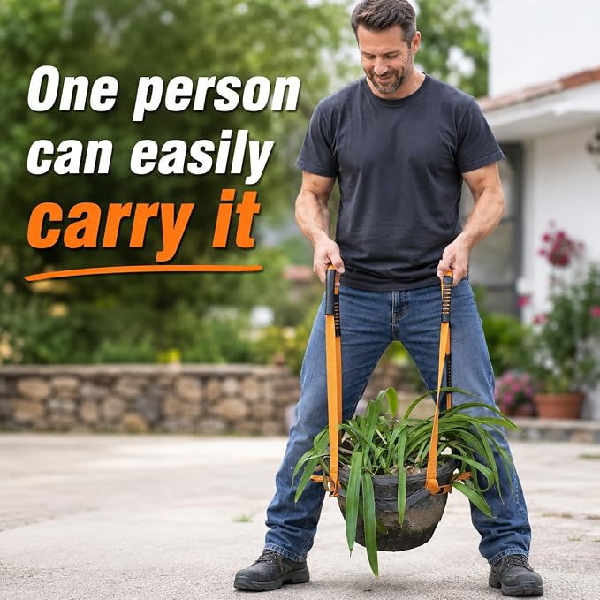 Garden Flower Pots Pot Moving Strap,with Handle,Landscaping Lifting Straps, Move Heavy Flower Pots, Planters, Trees, Rocks,Pot Tool,Up to 200 lbs,Gray Orange,Middle and Small