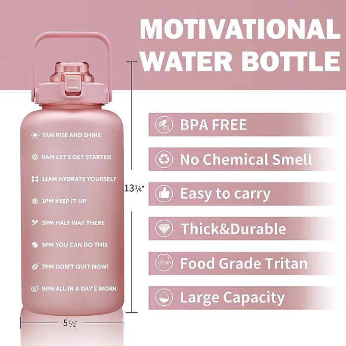 ST-YIBEN 64oz,100oz,128oz Large Motivational Water Bottle with Time Marker, Leakproof & BPA Free Half Gallon Big Water Bottle with Straw Handle Tritan Frosted Water Jug for Gym,Fitness,Outdoor Sports