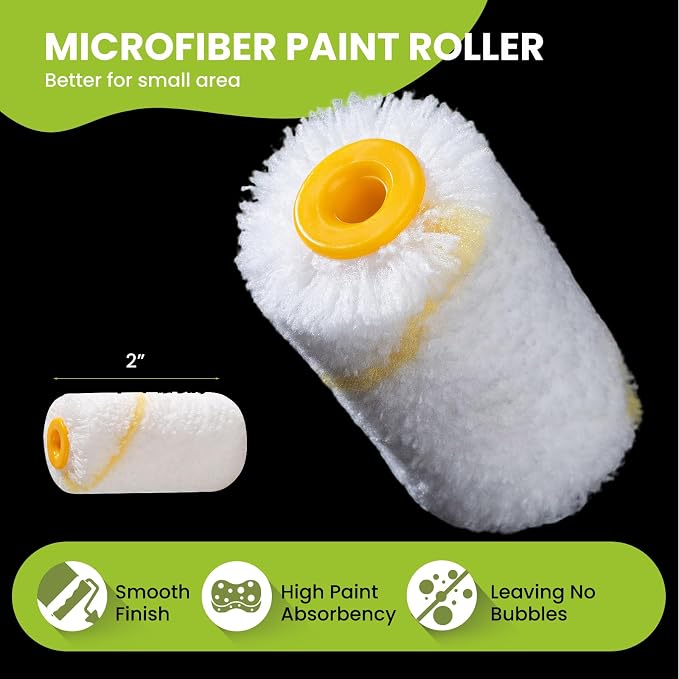 Paint Roller Covers, 2 Inch, 3/8" Nap Microfiber Roller, 12 Pcs | Mini Paint Roller, Small Painting Supplies for Walls, Window Frame, Cabinets & DIY Projects, Used on Semi-rough Surfaces