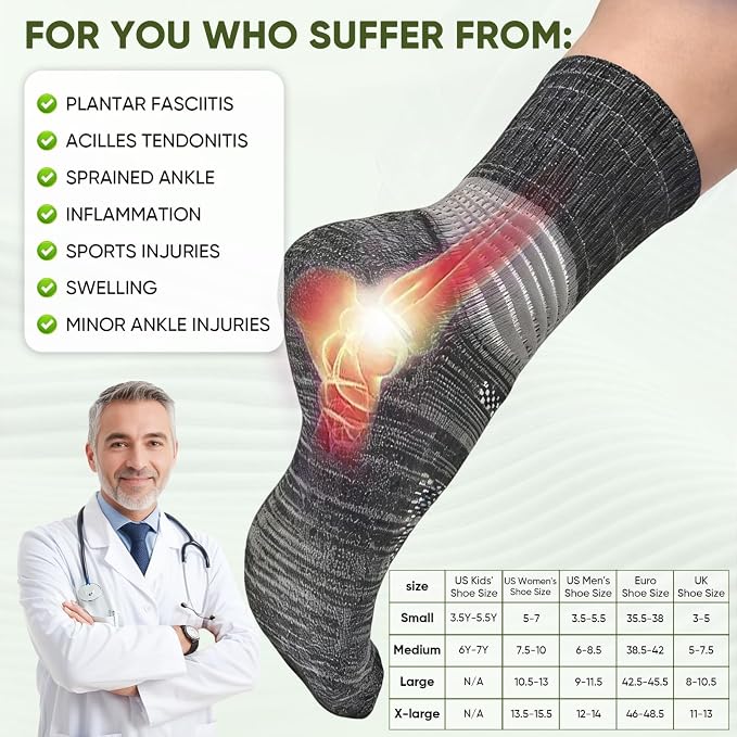 IRAMY Compression Ankle Support Crew Socks Men Women Wicking Plantar Fasciitis Relief Running Hiking Socks 3 Pairs