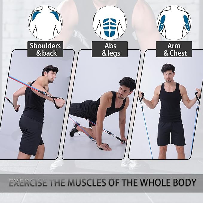 Resistance Bands with Handles and Door Anchor for Home Workouts | For women and men; includes a door anchor and simple guide for exercise, stretching, and home workouts.