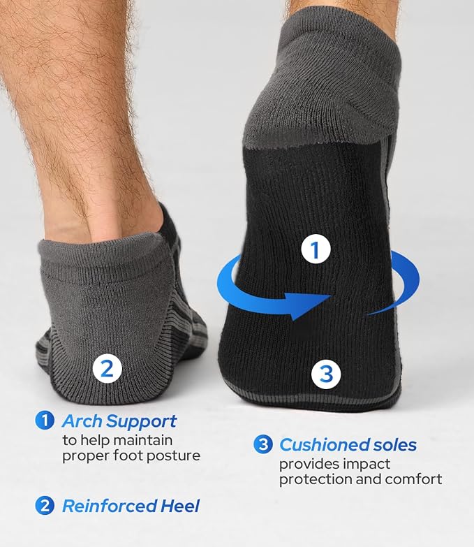 BAMBOO COOL Men's Ankle Socks Moisture Wicking Breathable Odor Control Athletic Cushioned Running Socks Arch Support 8 Pack