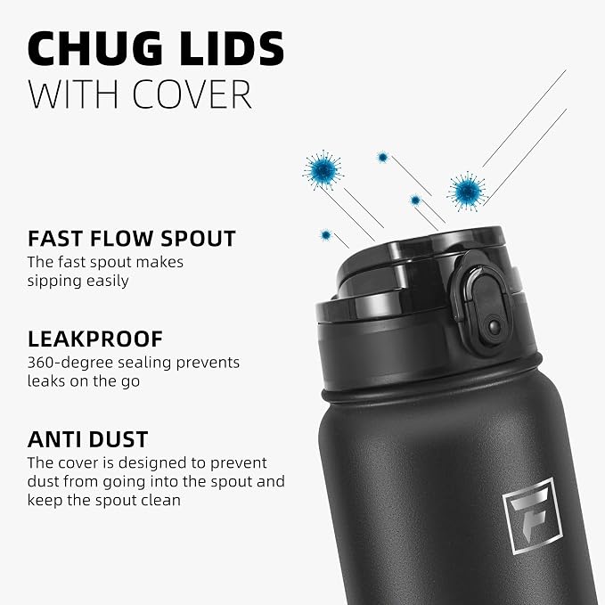 Fanhaw 20 oz Insulated Stainless Steel Water Bottle with Anti-Dust Chug Lid, Leakproof Vacuum Metal Everyday Use Bottle for Kids, Teens & Adults, Back to School Essentials (Black)