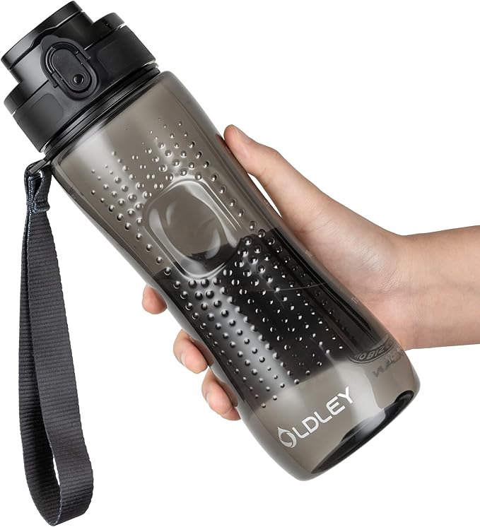 OLDLEY 25 oz Water Bottle, Motivational Water Bottle with Time Marker, Sports Water Bottle With Strap, Leakproof & BPA Free Large Water Bottles for School, Gym, Travel, Outdoor, Transparent Black