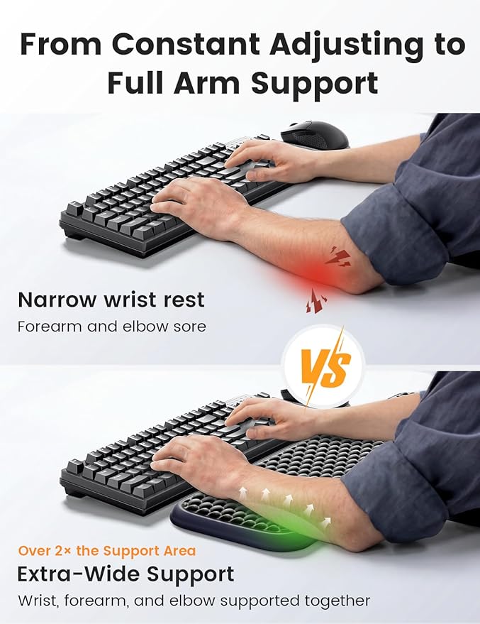 Vaydeer Extra Large Wrist Rest Set for Keyboard and Mouse, Computer Ergonomic Wrist Support, Armrest Elbow Pad Mouse Rest, Typing Pain Relief Soft Memory Foam Desk Cushion for Office Work Gaming