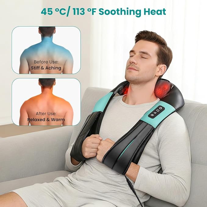 Nekteck Shiatsu Neck Massager with Heat for Pain Relief, NOT Cordless | 2026 Upgraded 3D Back Shoulder Kneading Massage Pillow, 3 Intensity Speeds Deep Tissue, Relaxation Gifts for Men Women, Blue