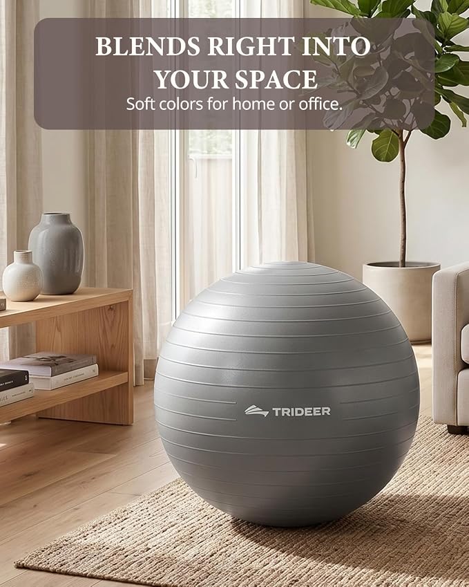 Trideer Exercise Ball, Stability Yoga Ball for Physical Therapy, Active Sitting, Pregnancy & Birth Labor Prep, Core Strength, Balance Training, Posture Improvement and Daily Stretching, 55/65/75cm