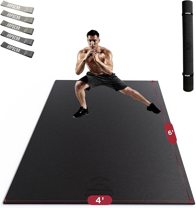 HAPBEAR Large Exercise Mat-6'x4'/7'x5'/6'x8'/6'x9'/6'x10'/6'x12'x 1/3"(8mm) | Non-Slip, Ultra Durable, Thick Workout Mat for Home Gym Flooring, Cardio, Yoga & Fitness; High-Density, Shoes-Friendly