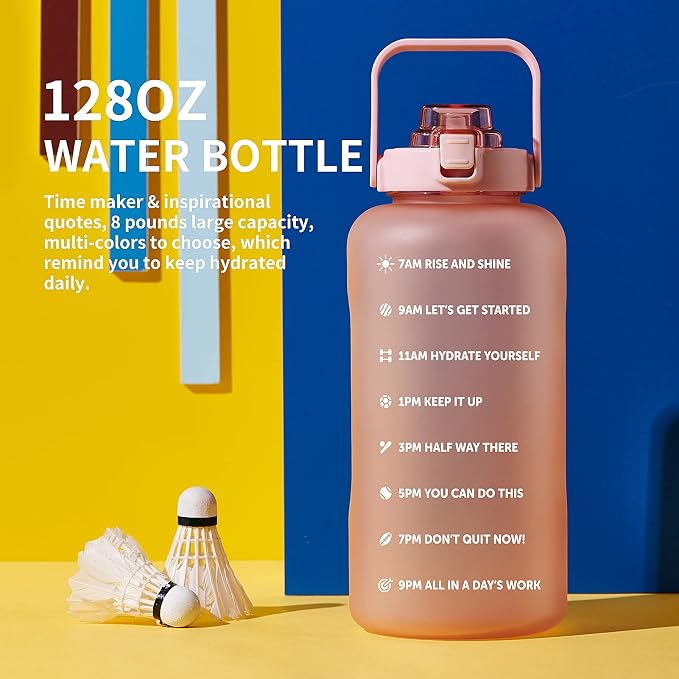 ST-YIBEN 64oz,100oz,128oz Large Motivational Water Bottle with Time Marker, Leakproof & BPA Free Half Gallon Big Water Bottle with Straw Handle Tritan Frosted Water Jug for Gym,Fitness,Outdoor Sports