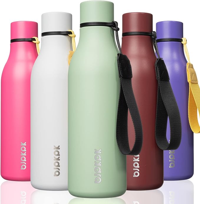BJPKPK 18oz Insulated Water Bottle, Stainless Steel Bottle with Carry Strap | Keep Cold & Hot Vacuum Insulation, Leak-Proof BPA-Free Design, Slim Bottle Fits Most Cup Holders for Gym, Office & Travel