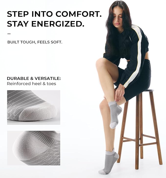 FITRELL Ankle Compression Socks for Women & Men - 5/6 Pairs Cushioned Arch Support Running Socks, Plantar Fasciitis Relief