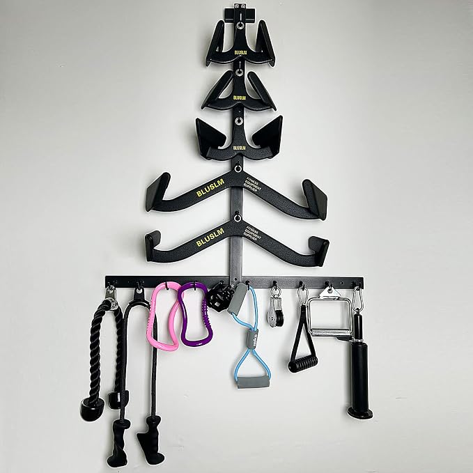 BLUSLM Lat Pull Down Bar Gym Accessory Rack, Lat Pulldown Attachments Cable Attachment Storage Rack for Mag Grip - Home Gym Fitness Heavy Duty A-Frame Stand