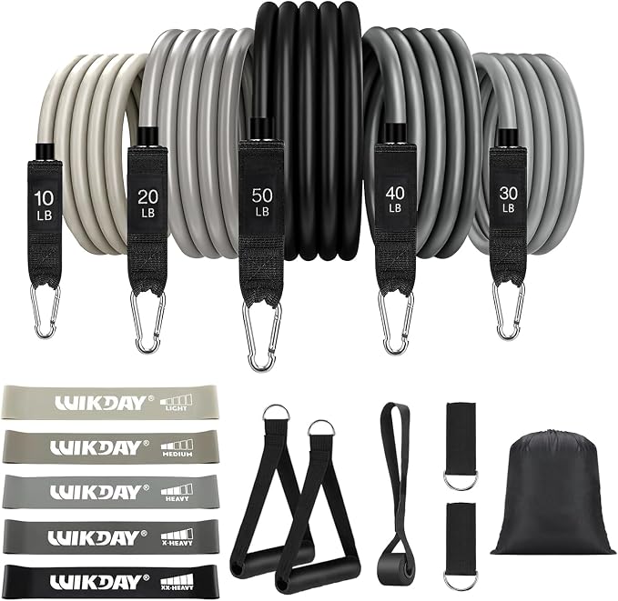 WIKDAY Exercise Resistance Bands with Handles for Working Out Workout Bands Set with Door Anchor for Physical Therapy, Yoga, Pilates