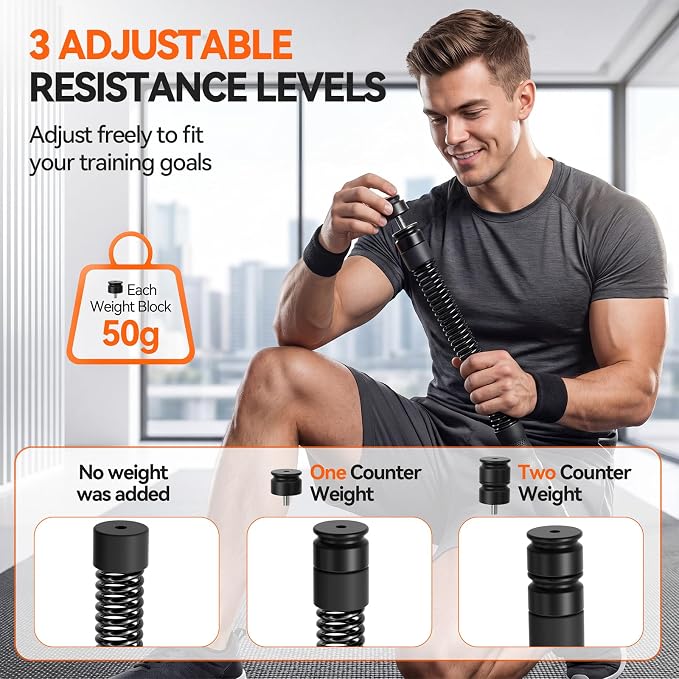 Ropeless Battle Ropes for Home Gym, 3 Adjustable Resistance, Heavy Duty Cordless Battle Ropes for HIIT, Full Body Workout, Men & Women, Black