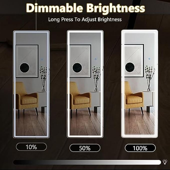 NEWBULIG 64"x21" LED Full Length Mirror, Full Body Standing Mirror, White | Leaning or Standing, Tempered Glass, Aluminum Alloy Thin Frame Floor Stand for Bedroom, Cloakroom