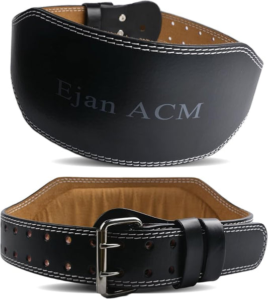 Leather Weight Lifting Belt 11 Adjustable Holes 4 and 6 inch for Lumbar Back Support Gym Weight Belt, Heavy Duty Workout, Training Strength, Powerlifting Weightlifting, Squat & Bodybuilding