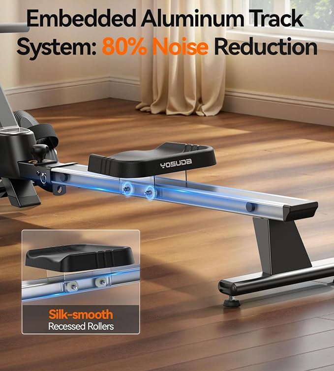 YOSUDA Rowing Machine for Home, Magnetic Rower Machine for Beginners to Athletes, Use with Resistance Adjustment Function, Bluetooth, App Supported, LCD Monitor, and Comfortable Seat Cushion