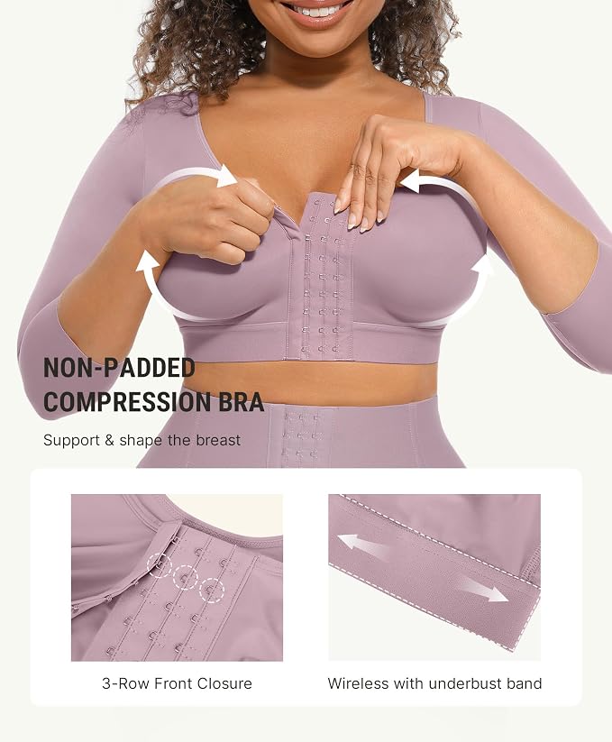 FeelinGirl Arm Compression Sleeve Women Post Surgery Front Closure Bra | Arm Lipo Compression Garment, Seamless Arm Shaper for Flabby Arms, Lymphedema Compression, Breast/Back Support