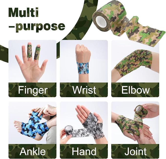 AZEN 16 Pack Camo Self Adhesive Bandage Wrap, 2" X 5 Yards Elastic Cohesive Bandage Wrap, Athletic Tape, Vet Wrap, Ankle Tape, Tattoo Tape Wrap (Camo)