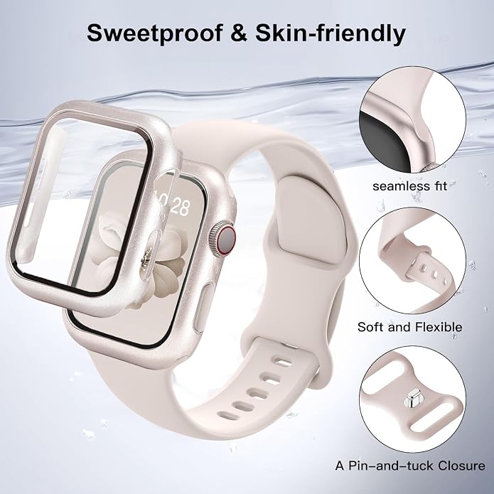 Sport Band and Case for Apple Watch Band 40mm 44mm 46mm 42mm 41mm 45mm 38mm iWatch Bands for Women/Men,Silicone Waterproof Strap with Cover Combo for Apple Watch Series 11 10 9 8 7 6 5 4 SE Ultra/2 3