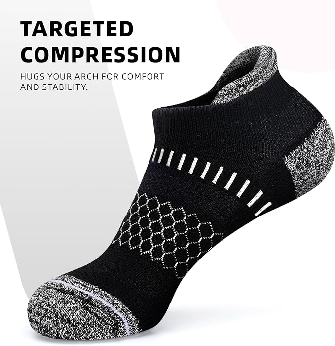 IRAMY Light Compression Socks for Women Arch Support Athletic Cushioned Anti-Blister Comfort Running Ankle Socks 3/5 Pairs