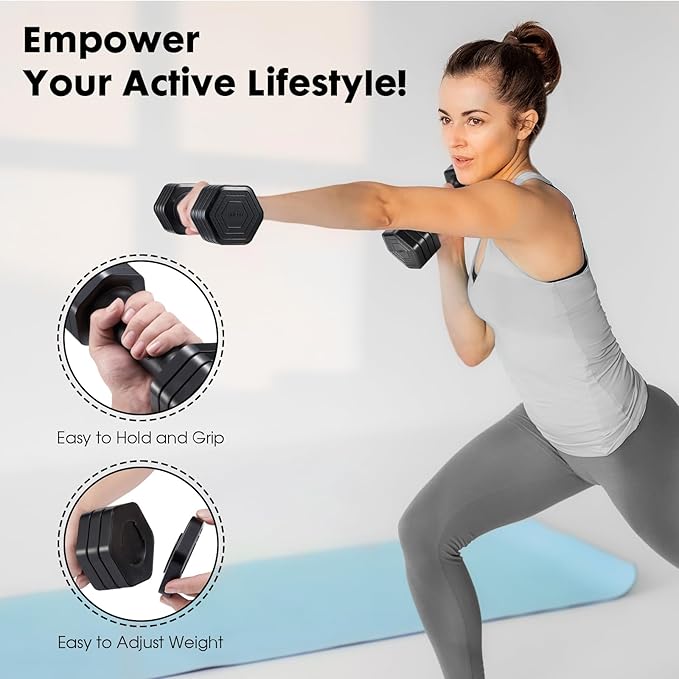EQUIPRO Adjustable Dumbbell Set, 4 in 1 Free Weights Dumbbells Set for Women, Weights for Women at Home, 2lb 3lb 4lb 5lb with TPU Soft Rubber Handle for Home Gym Exercise Training