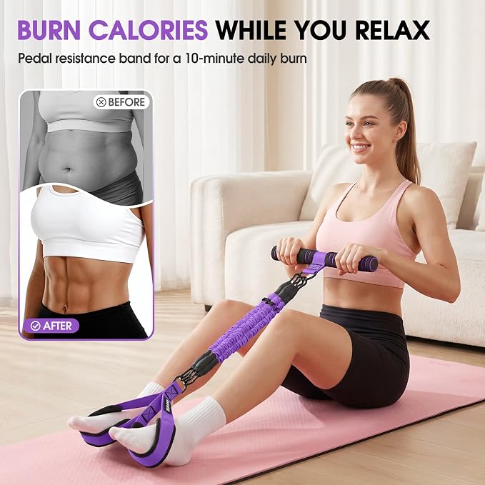 Upgraded Multifunction Pedal Resistance Band with Handle, Adjustable Foot Pedal Resistance Bands for Core, Arm, Legs, Body Strength, Portable Home Gym Workout Equipment for Men & Women