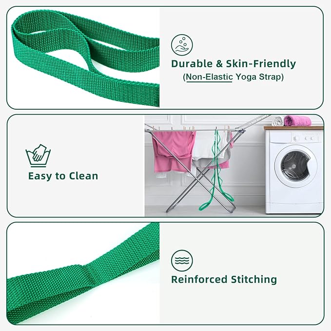 Abiarst Stretching Strap Yoga Straps for Physical Therapy, 10 Loops Non-Elastic Stretch Band for Pilates, Flexibility, Exercise and Gymnastics