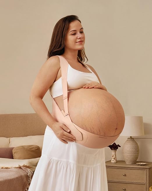 Momcozy Pregnancy Belly Band, 3-Zone Ergonest 2.0 Racerback Support | Contoured belly lift, dual-stay back support and adjustable padded straps for twin, multiple or fast-growing bumps