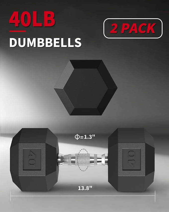Garvee 5-50 LB Hex Dumbbell Set of 2, Hand Weights Dumbbells Pair | With Cast Iron Core, Rubber Encased Coating and Textured Carbon Steel Handle for Home Gym Strength Training