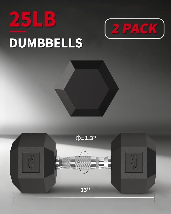 Garvee 5-50 LB Hex Dumbbell Set of 2, Hand Weights Dumbbells Pair | With Cast Iron Core, Rubber Encased Coating and Textured Carbon Steel Handle for Home Gym Strength Training