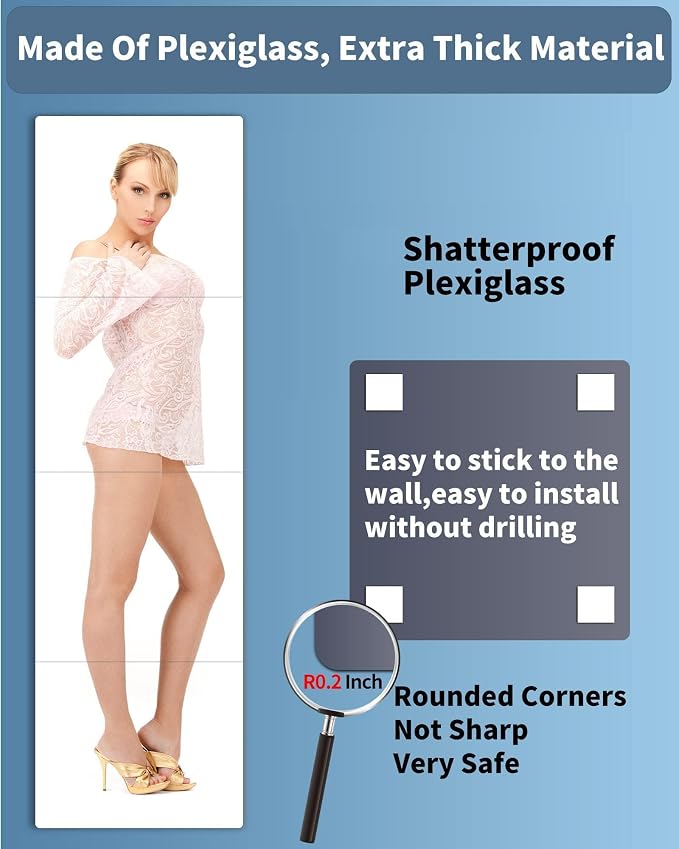 Shatterproof Wall Mirror Full Length for Bedroom, Unbreakable Acrylic Gym Mirror for Home Makeup, 8 x 8 Inches x 4 Pcs, Shaving Mirrors Safe for Kids, Over The Door, Long Hang Plexiglass Wall Mounted