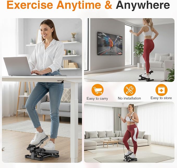 HCOIW Steppers for Exercise at Home - Stair Stepper with Resistance Band, Mini Stepper with 300lb Weight Capacity,